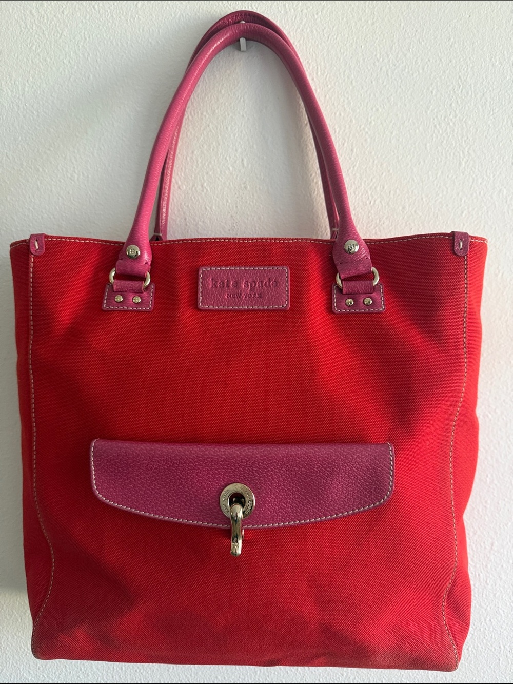 kate spade vintage Pink & Red Canvas Tote Bag